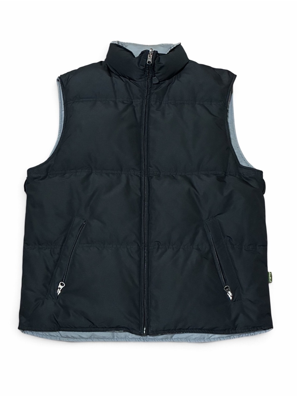 Eddie Bauer Reversible Goose Down Vest Men Medium Black Gray Puffer Gilet Jacket